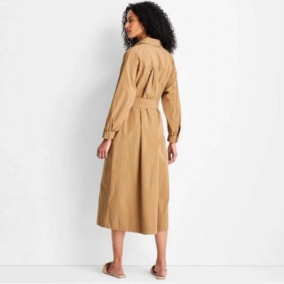 EUC Future Collective Belted Maxi Shirtdress Tan/ Black Striped (Size:L) - Picture 3 of 16